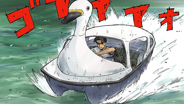 Takumi Fujiwara, drift, duck, boat, Initial D, parody, HD wallpaper