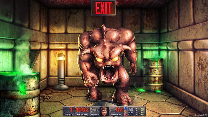 ilustracja potwora, Doom (gra), dzieła fanów, gry wideo, sztuka cyfrowa, grafika, Tapety HD