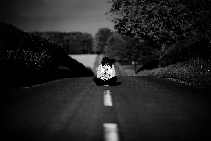 一人で 死 感情 女の子 孤独 孤独 気分 人々 道路 悲しい