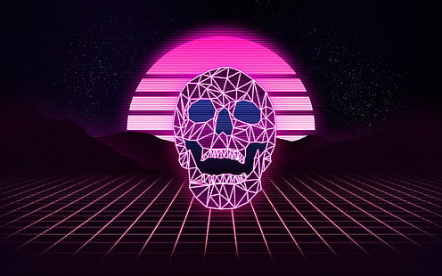 Music, Stars, Skull, Neon, Background, Synthpop, Darkwave, Synth, Retrowave, Synth-pop, Sinti, Synthwave, Synth pop, HD wallpaper HD wallpaper