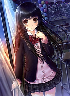 anime, anime girls, schoolgirl, school uniform, original characters, HD wallpaper HD wallpaper