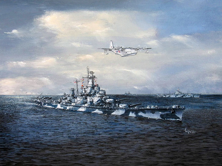 mar, o céu, figura, arte, transportadora, navio da linha, WW2, hidroavião, Marinha dos EUA, 