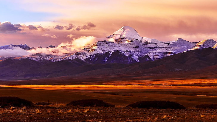 山、雪、バガシャン、ギャングリンポチェ、ブラン、ンガリ、チベット、中国、アジア、mtカイラッシュ、カイラッシュ、山脈、山の風景、山、 HDデスクトップの壁紙