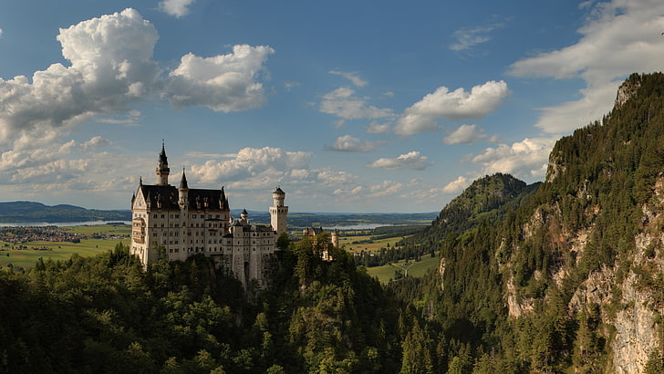 château blanc et noir, château de Neuschwanstein, Fond d'écran HD