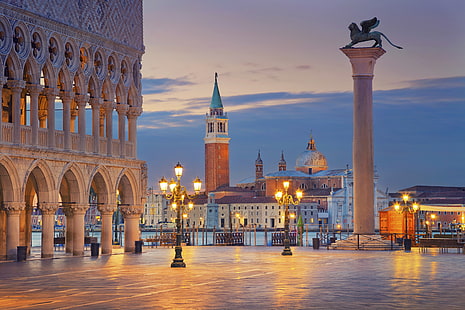 stad, staden, Italien, Venedig, panorama, Europa, vy, stadsbild, resa, Piazza San Marco, Sun Marco Square, HD tapet HD wallpaper