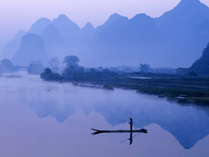 Фотография, Отражение, Китай, Гуанси Чжуан, Река Ли, Гора, Нанлинские горы, HD обои