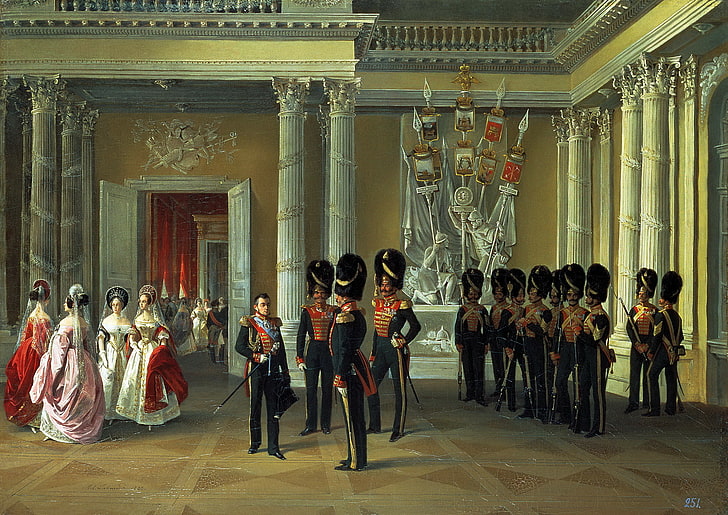 royal guards illustration, oil, picture, canvas, part, White, Adolf, Ladurner, hall&quot;, &quot;halls of the Winter Palace, Ignatievich, HD wallpaper