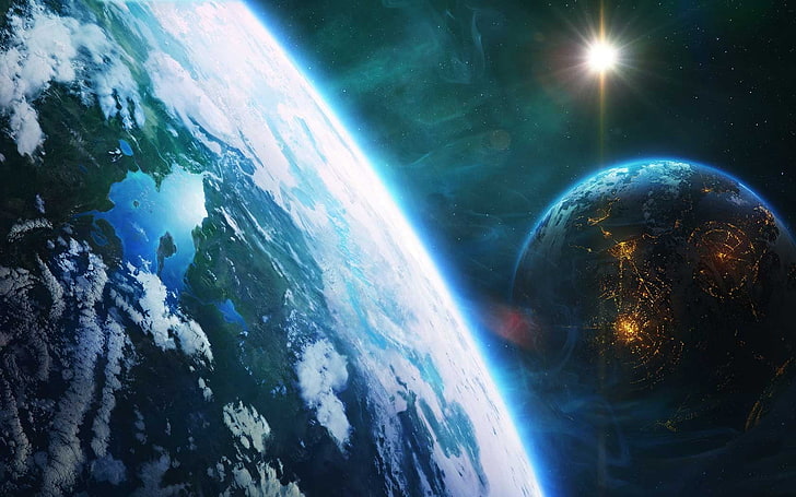 Erde und Mond, Science Fiction, Raumkunst, HD-Hintergrundbild