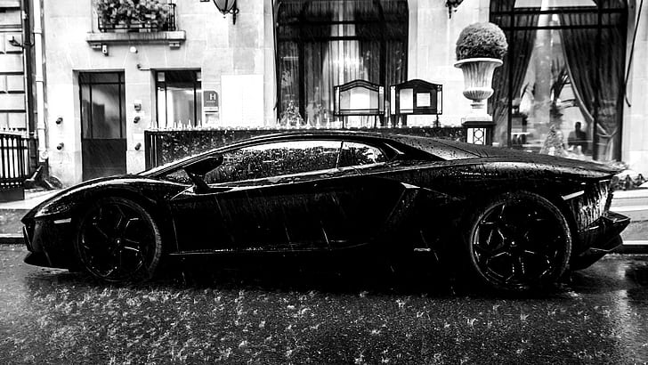 car, Lamborghini Aventador, rain, HD wallpaper
