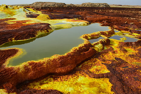 Natur, Landschaft, Äthiopien, Wüste, Danakil Wüste, Schwefel, Fels, Wasser, Salz, HD-Hintergrundbild HD wallpaper