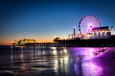 illustration de la grande roue, ville, la ville, CA, États-Unis, Los Angeles, Californie, Santa Monica, Fond d'écran HD HD wallpaper