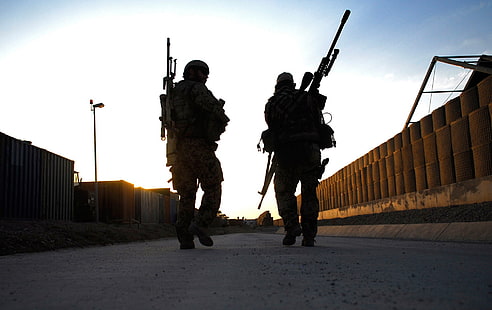 dois soldados, rifle sniper, militar, camuflagem, HD papel de parede HD wallpaper