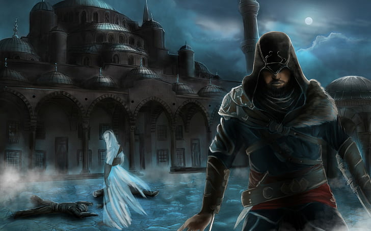 Altair, Attentäter 039 s, Stadt, Konstantinopel, Glaubensbekenntnis, Ezio, Moschee, Nacht, Enthüllungen, HD-Hintergrundbild