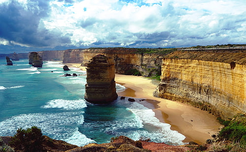 Twelve Apostles, Australia, brown rock formation, Oceania, Australia, HD wallpaper HD wallpaper