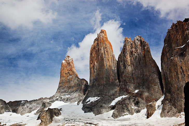 Torres del Paine, gökyüzü, dağlar, 4K, Şili, HD masaüstü duvar kağıdı