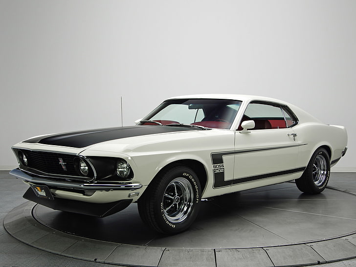 ford mustang boss 1969, classic, muscle, cars, white, Vehicle, HD wallpaper