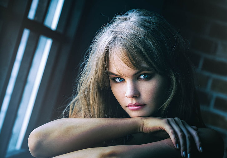 wanita, Anastasia Scheglova, mata biru, pirang, wajah, potret, Wallpaper HD