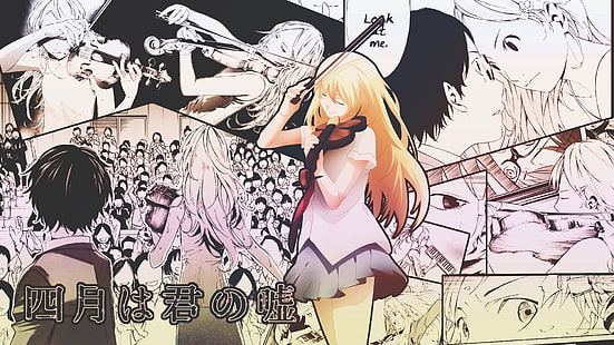 Shigatsu wa Kimi no Uso, anime girls, Miyazono Kaori, manga, Sfondo HD HD wallpaper