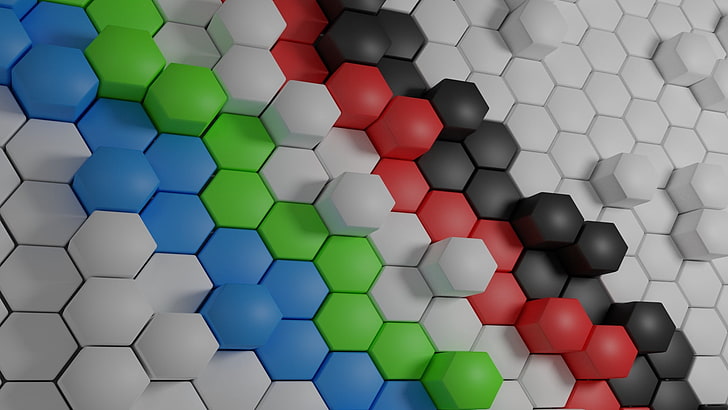 mehrfarbige digitale Tapete der Bienenwabe, Hexagon, geformt, Oberfläche, HD-Hintergrundbild