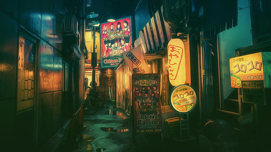 Masashi Wakui, neon lights, photography, photo manipulation, HD wallpaper HD wallpaper