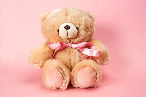 brown bear plush toy, toy, bear, plush, pink, cute, Teddy, HD wallpaper HD wallpaper