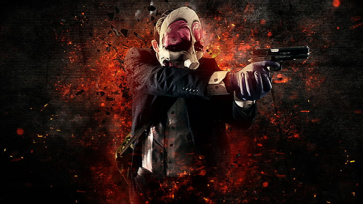 Payday: The Heist  HD, Payday: The Heist, Hoxton, mask, Colt M1911, gun, weapon, money, Bank Robbery, Overkill Software, Video Game, background, HD wallpaper