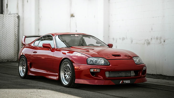 sport coupe merah, Toyota, Supra, Stance, TRD, mobil Jepang, Wallpaper HD