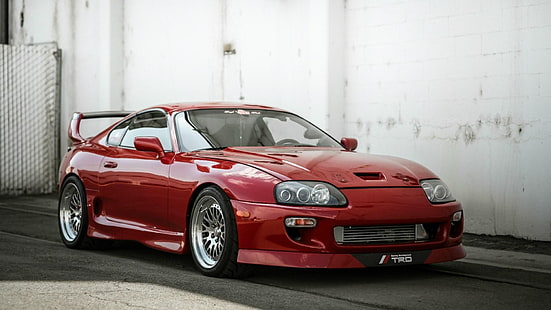 czerwone sportowe coupe, Toyota, Supra, Stance, TRD, samochody japońskie, Tapety HD HD wallpaper