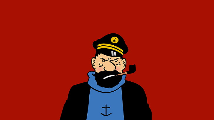 homme en illustration de chemise noire, Tintin, dessin, bande dessinée, rouge, Capitaine Archibald Haddock, Herge, marins, Fond d'écran HD