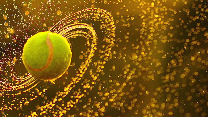 time lapse photography of green baseball, macro, water drops, tennis balls, HD wallpaper