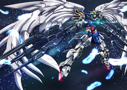 anime, robot, Gundam, Super Robot Wars, Mobile Suit Gundam Wing, Wing Gundam Zero, grafika, sztuka cyfrowa, fan art, Tapety HD HD wallpaper