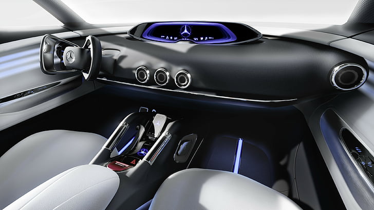 black vehicle steering wheel, Mercedes-Benz Vision G-Code, hybrid, Mercedes, hydrogen, interior, SUV, supercar, luxury cars, concept, ecosafe, HD wallpaper