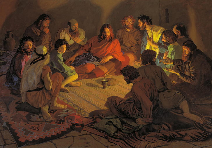 The last supper, Jesus Christ, Popov Andrey, The twelve apostles, HD wallpaper