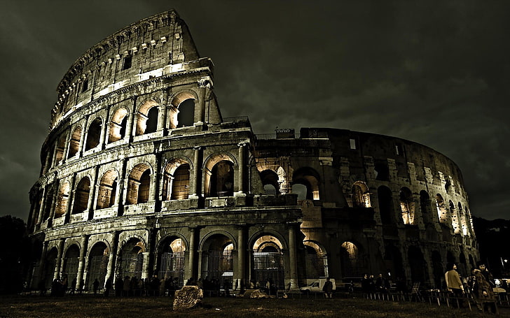 معلم رمادي ، روما ، الكولوسيوم ، إيطاليا ، ليلاً، خلفية HD