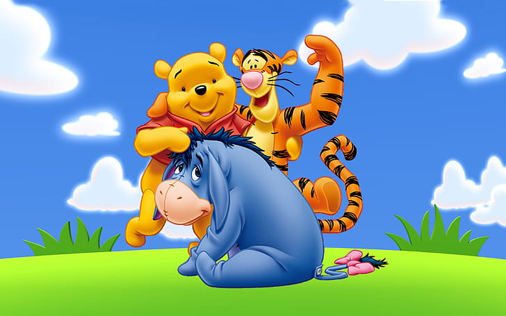푸우와 친구 Eeyore 티거 만화 예술 이미지 와이드 스크린 무료 다운로드 2560 × 1600, HD 배경 화면