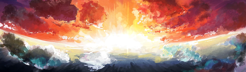 Kunstgrafikdoppel des Sonnenunterganghimmels überwacht mehrfache Anzeige, HD-Hintergrundbild HD wallpaper