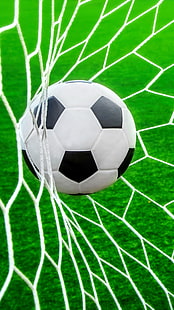 Футболен гол, бяла и черна футболна топка, Спорт, топка, футбол, футбол, гол, HD тапет HD wallpaper