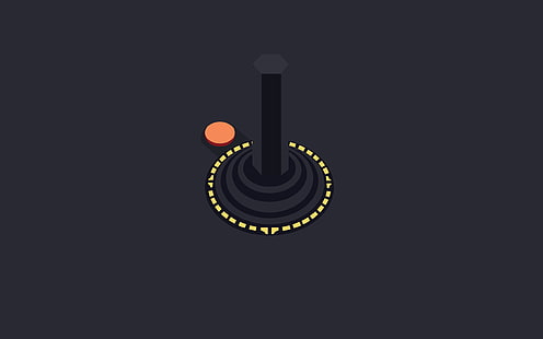 captura de pantalla de la aplicación del juego, soporte negro e ilustración de tapa redonda naranja, joystick, Atari, videojuegos, minimalismo, juegos retro, botones, fondo simple, Fondo de pantalla HD HD wallpaper