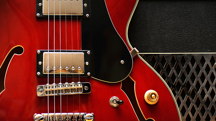 macro, cordas, guitarra elétrica, Gibson 335, HD papel de parede
