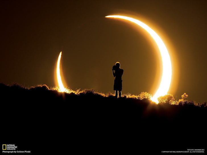 National Geographic TV show still screenshot, National Geographic, Moon, Sun, solförmörkelse, eclipse, natur, landskap, siluett, män, växter, HD tapet