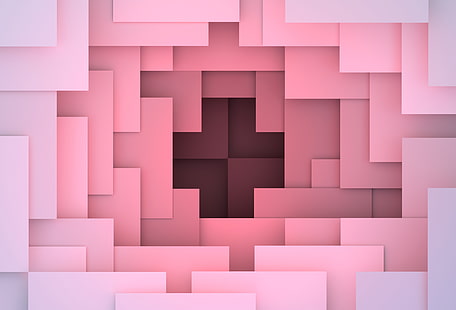 ilustração rosa e preta, colorida, resumo, rosa, plano de fundo, geometria, formas geométricas, renderização em 3D, HD papel de parede HD wallpaper