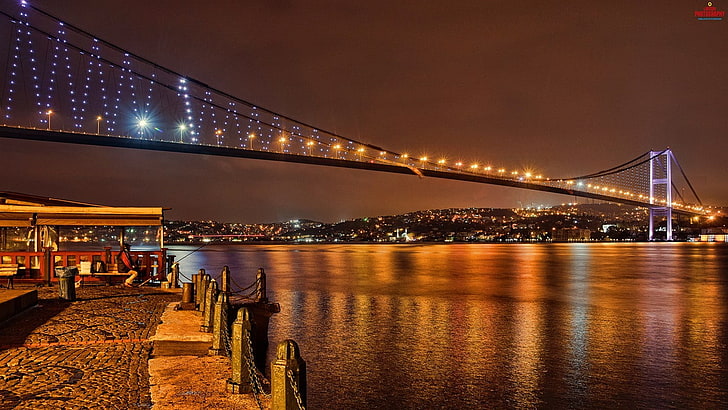 landscape photo of black city bridge, Turkey, Istanbul, HD wallpaper
