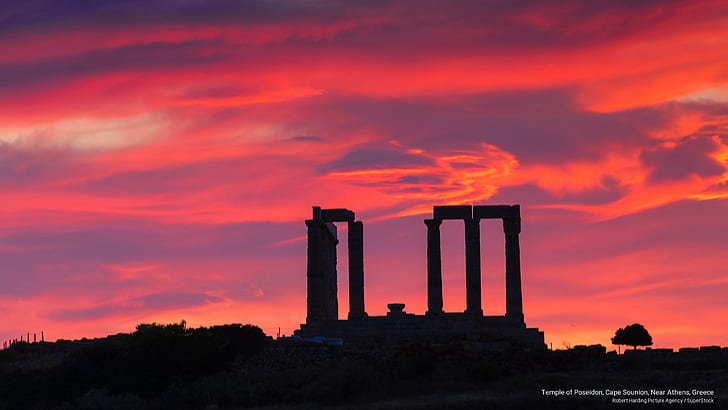 Temple of Poseidon, Cape Sunion, Near Athens, Grecja, Zabytki, Tapety HD