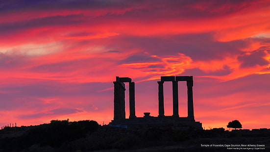 Храмът на Посейдон, нос Сунион, близо до Атина, Гърция, Забележителности, HD тапет HD wallpaper