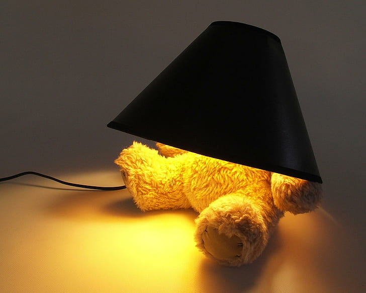 Застенчивый медведь, огни, плюшевый мишка, игрушки, забавные, милые, вещи, лампа, 3d и абстрактные, HD обои