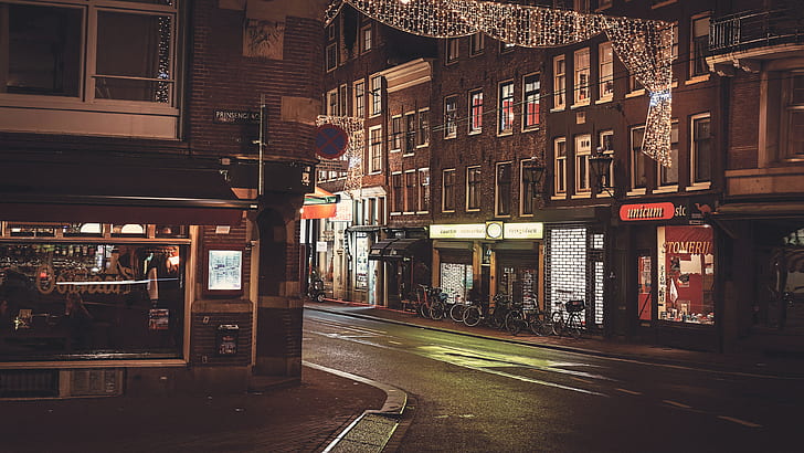 road, house, photography, Amsterdam, Netherlands, night, cityscape, street, city, HD wallpaper