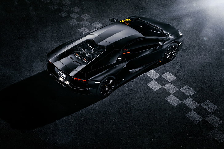 Lamborghini, Black, Line, LP700-4, Aventador, View, Supercar, Rear, Top, Ligth, Finisg, HD wallpaper