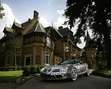 Mercedes SLR McLaren Mansion House HD, автомобили, мерцедес, къща, mclaren, имение, slr, HD тапет HD wallpaper