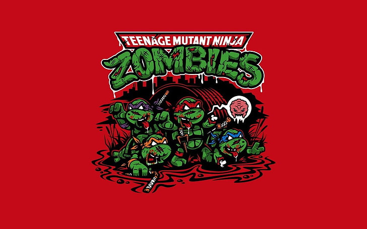 Teenage Mutant Ninja Turtles Zombies illustration, Teenage Mutant Ninja Turtles, zombies, konstverk, hjärna, humor, HD tapet