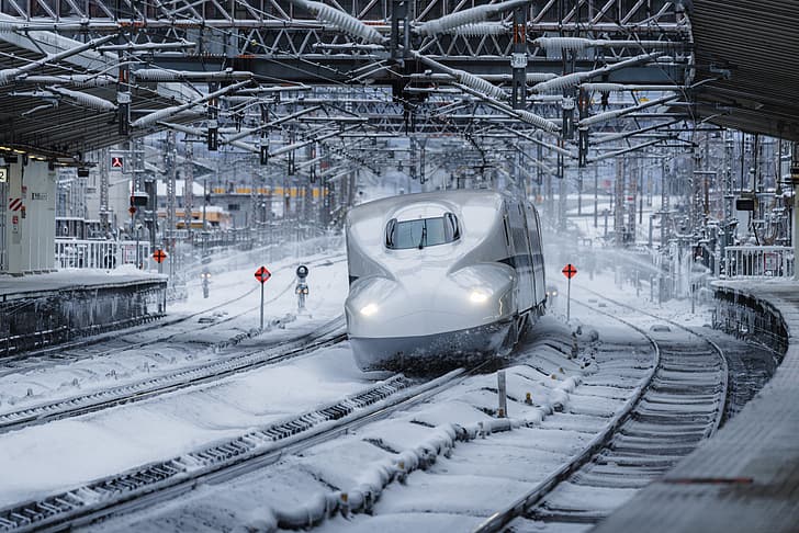 Shinkansen, Japão, trem, estrada de ferro, neve, HD papel de parede